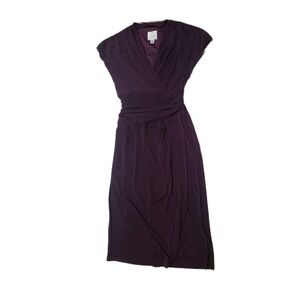 Suzi Chin For Maggy Boutique Purple‎ Faux Wrap Dress Sz 4 Cap Sleeve Knee Length